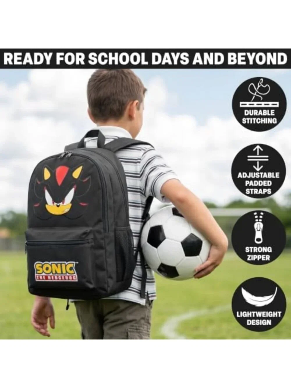 Trendy Sonic Hedgehog Boys Backpack - Padded Adjustable Straps, 18-Inch Size